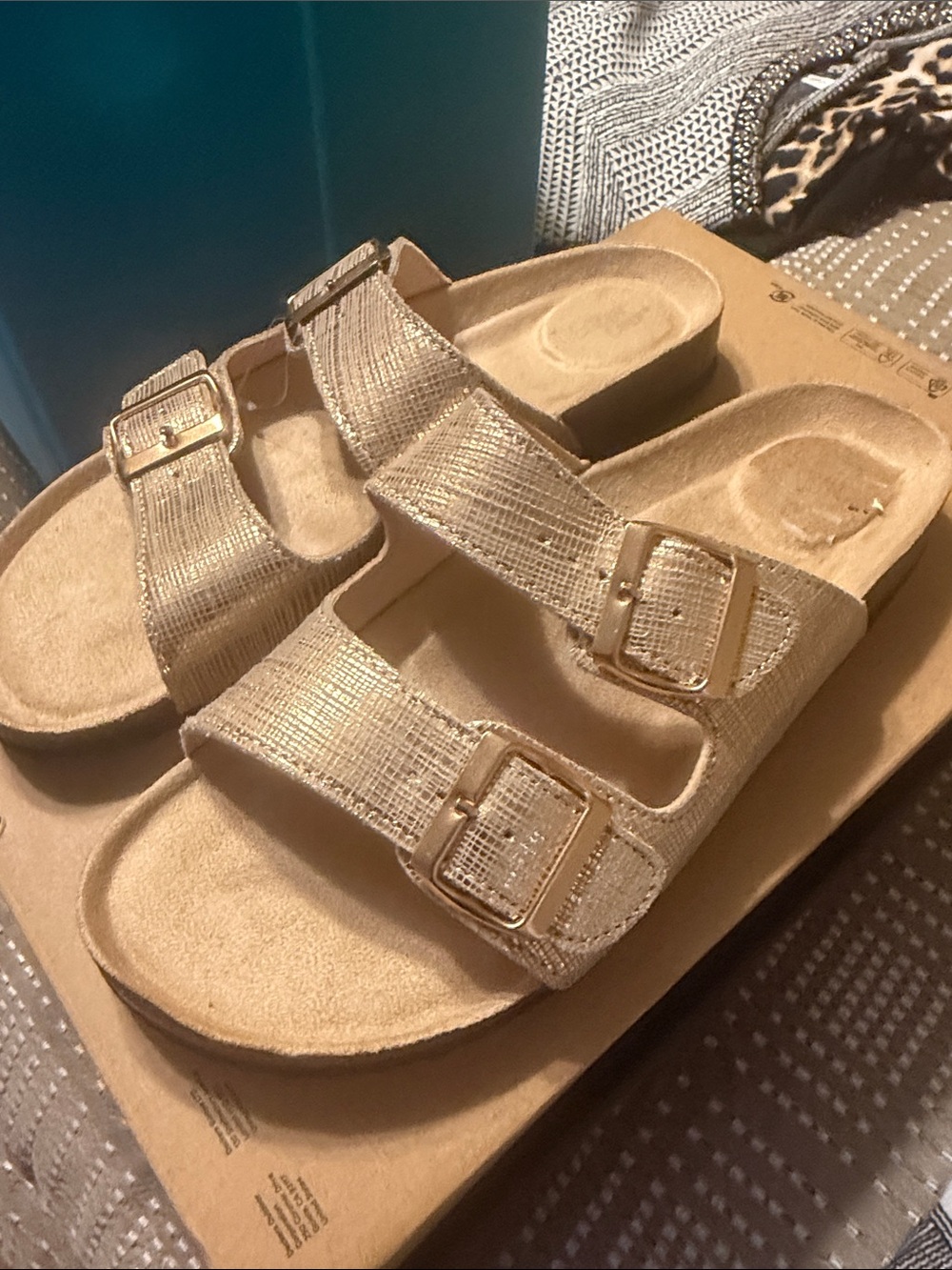 Kids Gold Double‑Strap Buckle Sandals